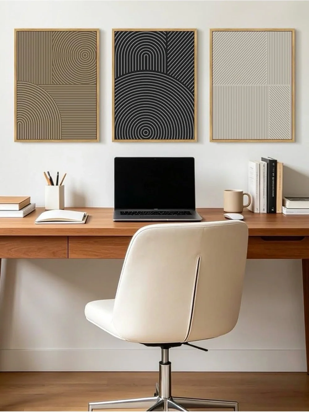 Modern Geometric Trio Wall Art - Black, Gold & Cream